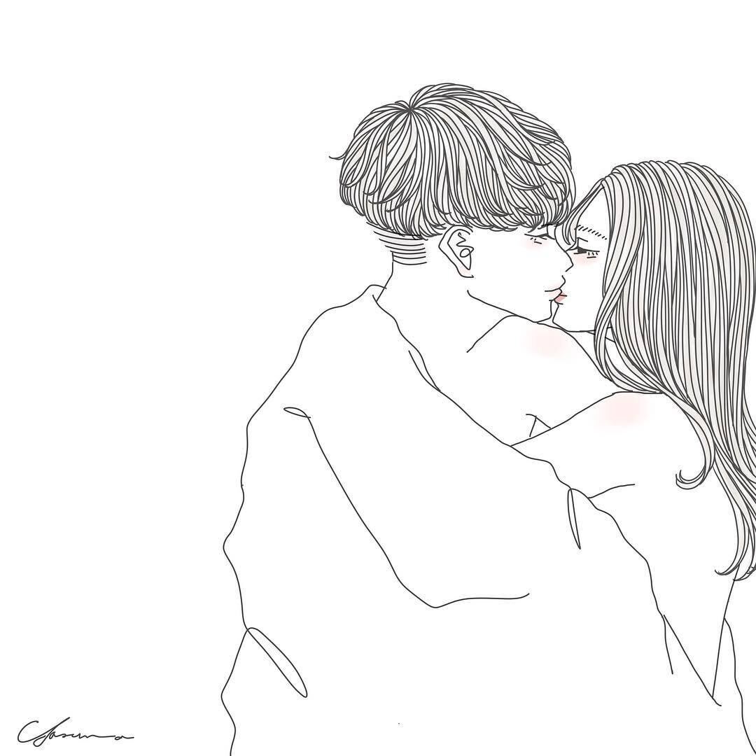 唇にキスするカップル