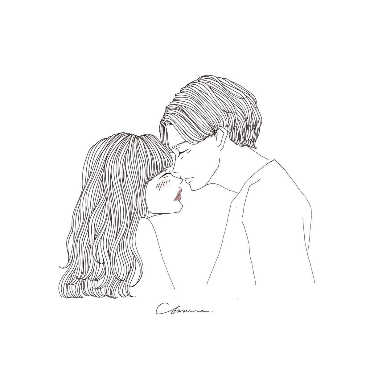 女性の鼻にキスする男性