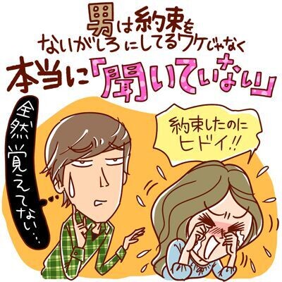 男は約束をないがしろにしている訳ではなく、本当に聞いていない