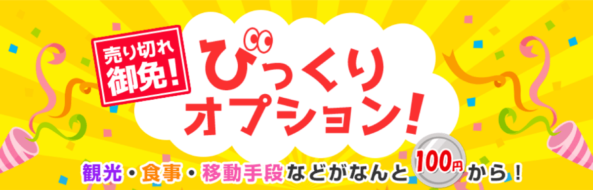 売り切れ御免！びっくりオプション 観光・食事・移動手段などがなんと100円から！