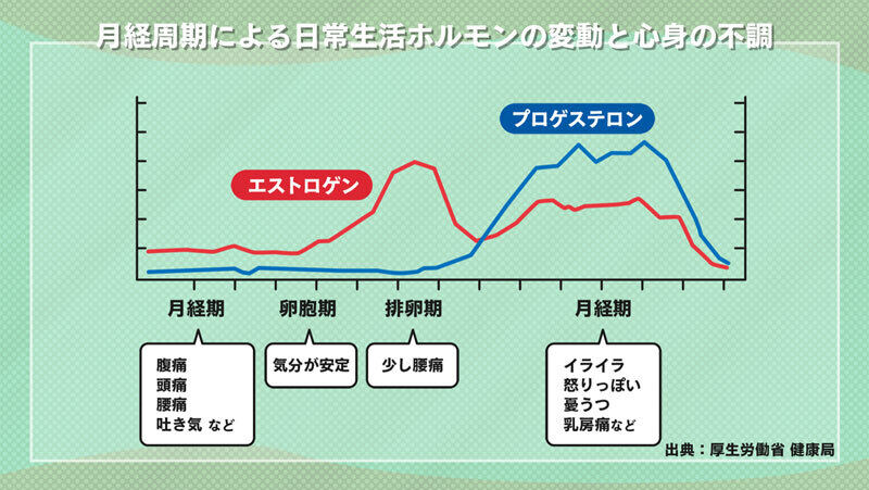 月経周期による日常生活ホルモンの変動と心身の不調