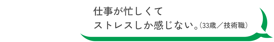 仕事が忙しくてストレスしか感じない。（33歳／技術職）